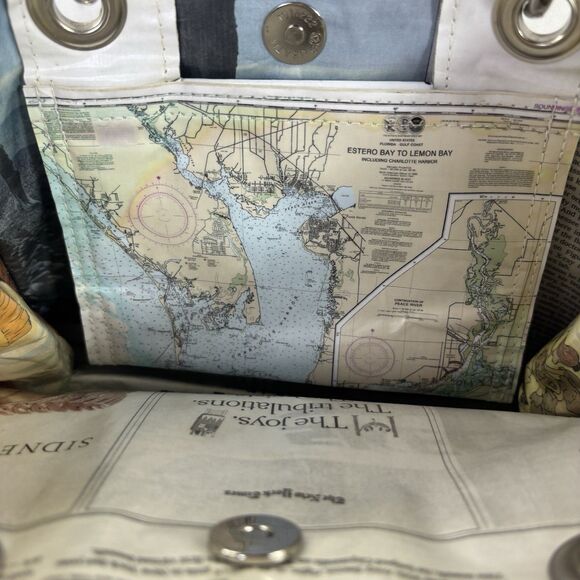 Couture Planet Nantucket Map Recycled Newspaper Tote Bag Purse Lucite Handle - Picture 11 of 14